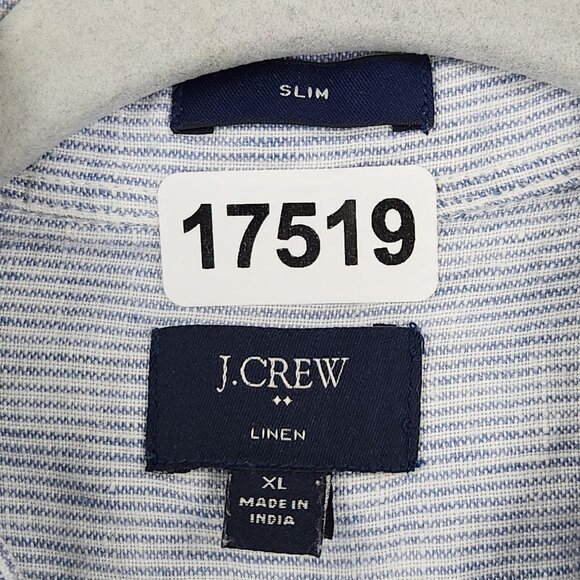 J Crew Shirt Men Extra Large Blue White Stripe Linen Slim Fit Casual Long Sleeve - Picture 7 of 12